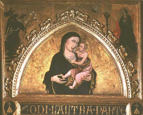 Madonna og barn (tempera på panel) af Italian School