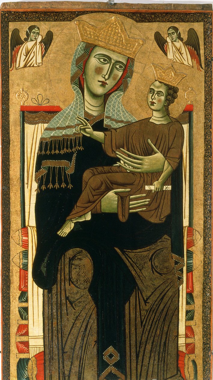 Madonna og barn (tempera på panel) af Italian School