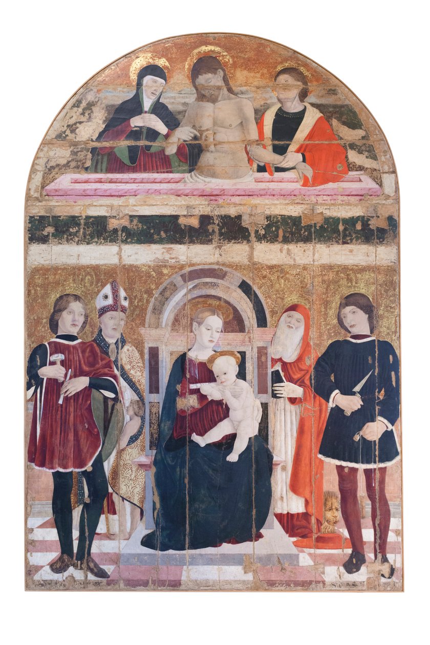 Madonna med barnet på tronen med helgenerne Claudius, Castorius, Martin og Hieronymus af Italian School
