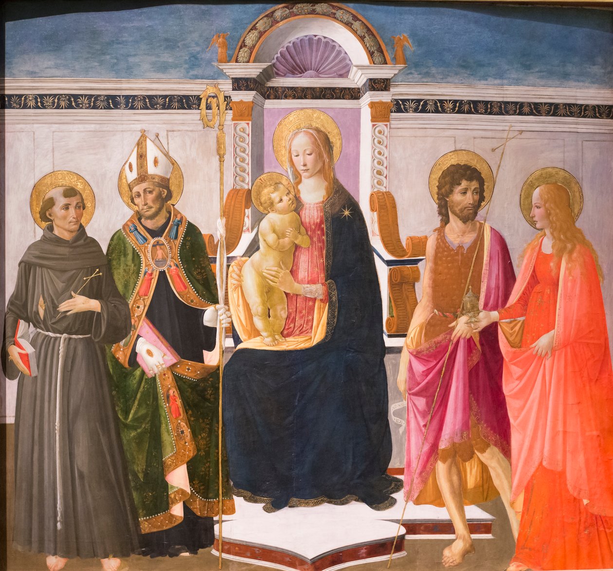 Madonna og Child troner med helgener af Italian School
