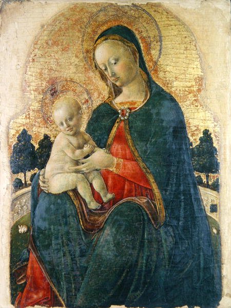 Madonna og barn i en have, venetiansk maler (panel) af Italian School