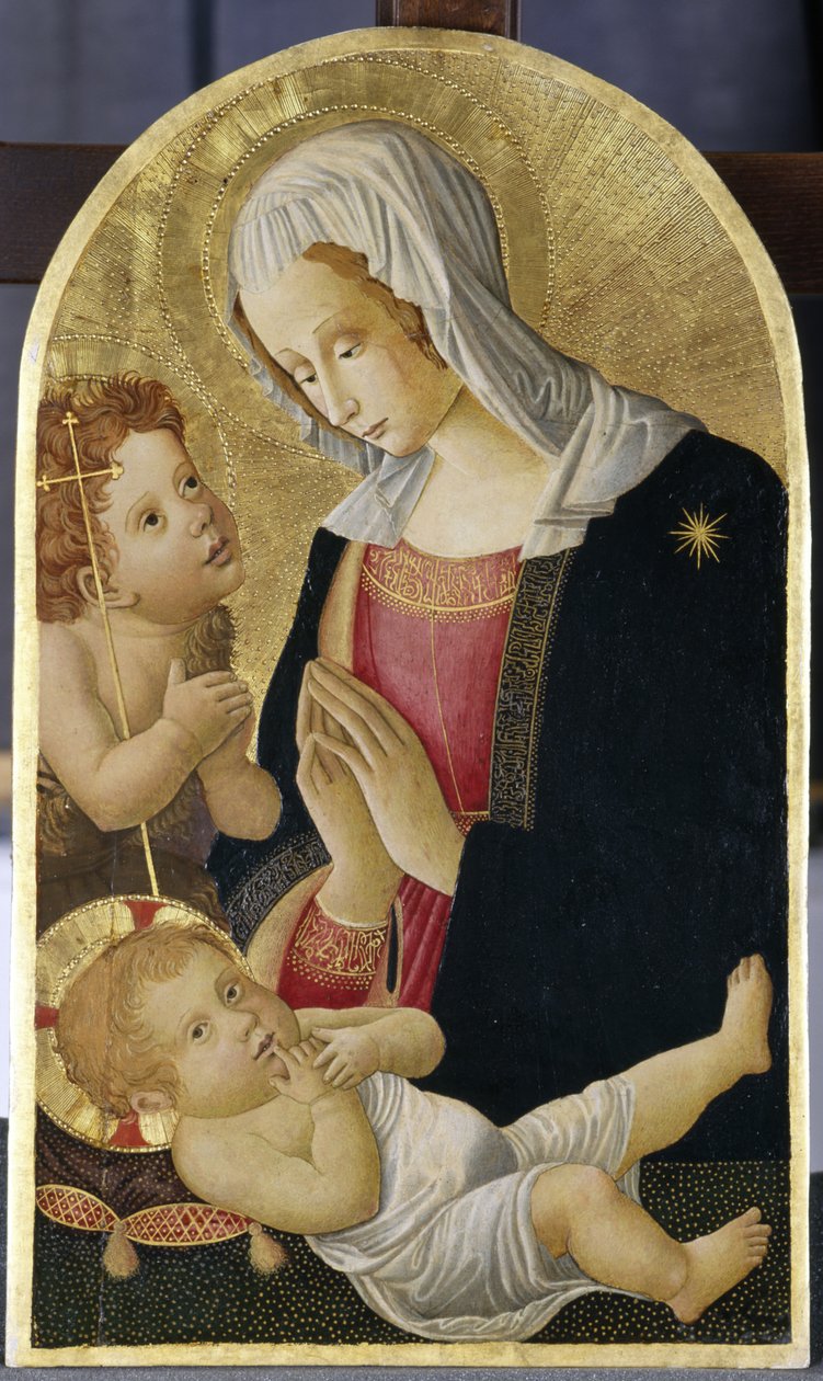 Madonna og barn med Johannes Døberen, ca. 1460 (tempera på poppeltræ) af Italian School