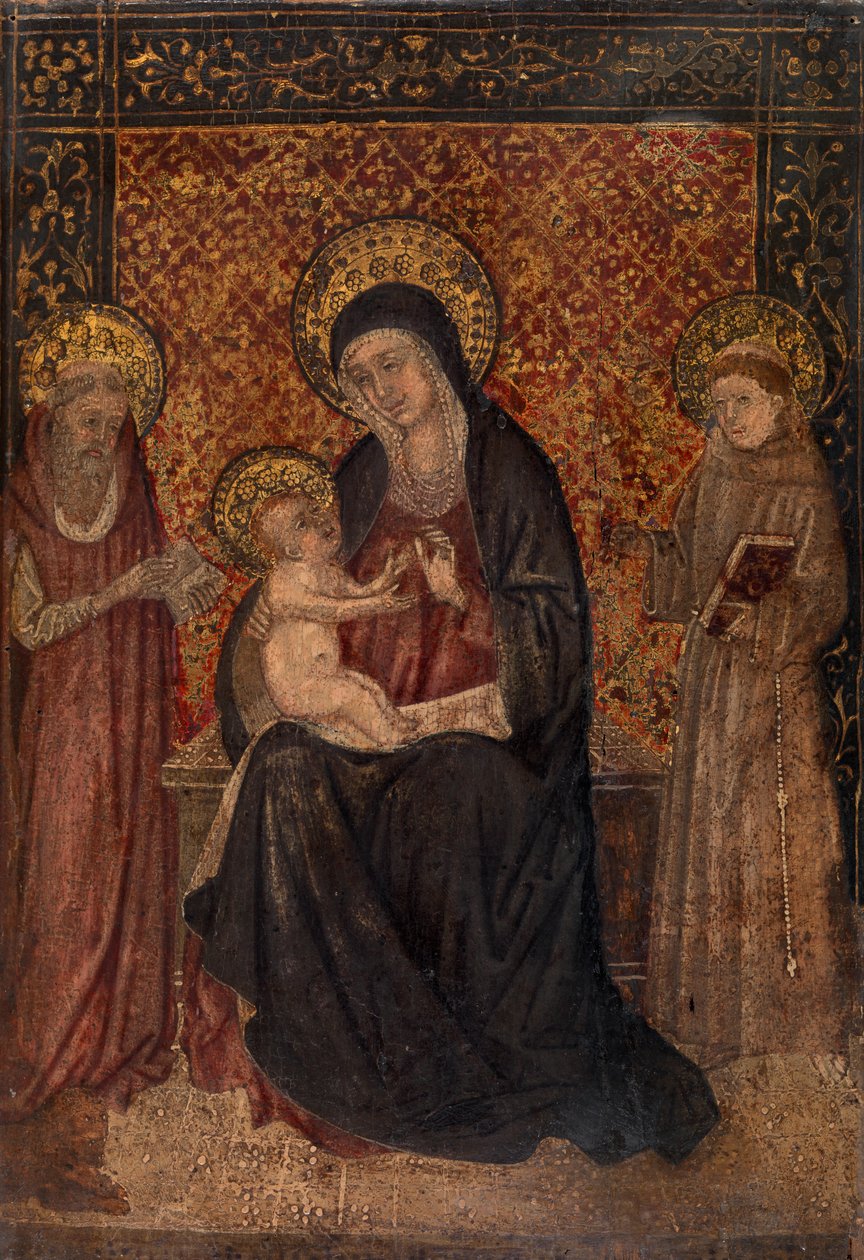 Madonna og barn med hellige (tempera på panel) af Italian School