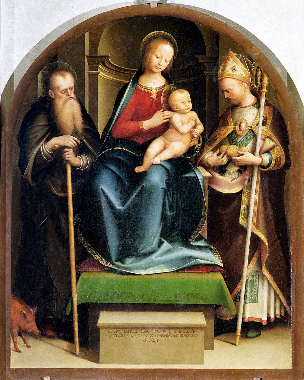 Madonna og barn med St. Anthony Abbed og St. Nicholas of Bari, 1520 af Italian School
