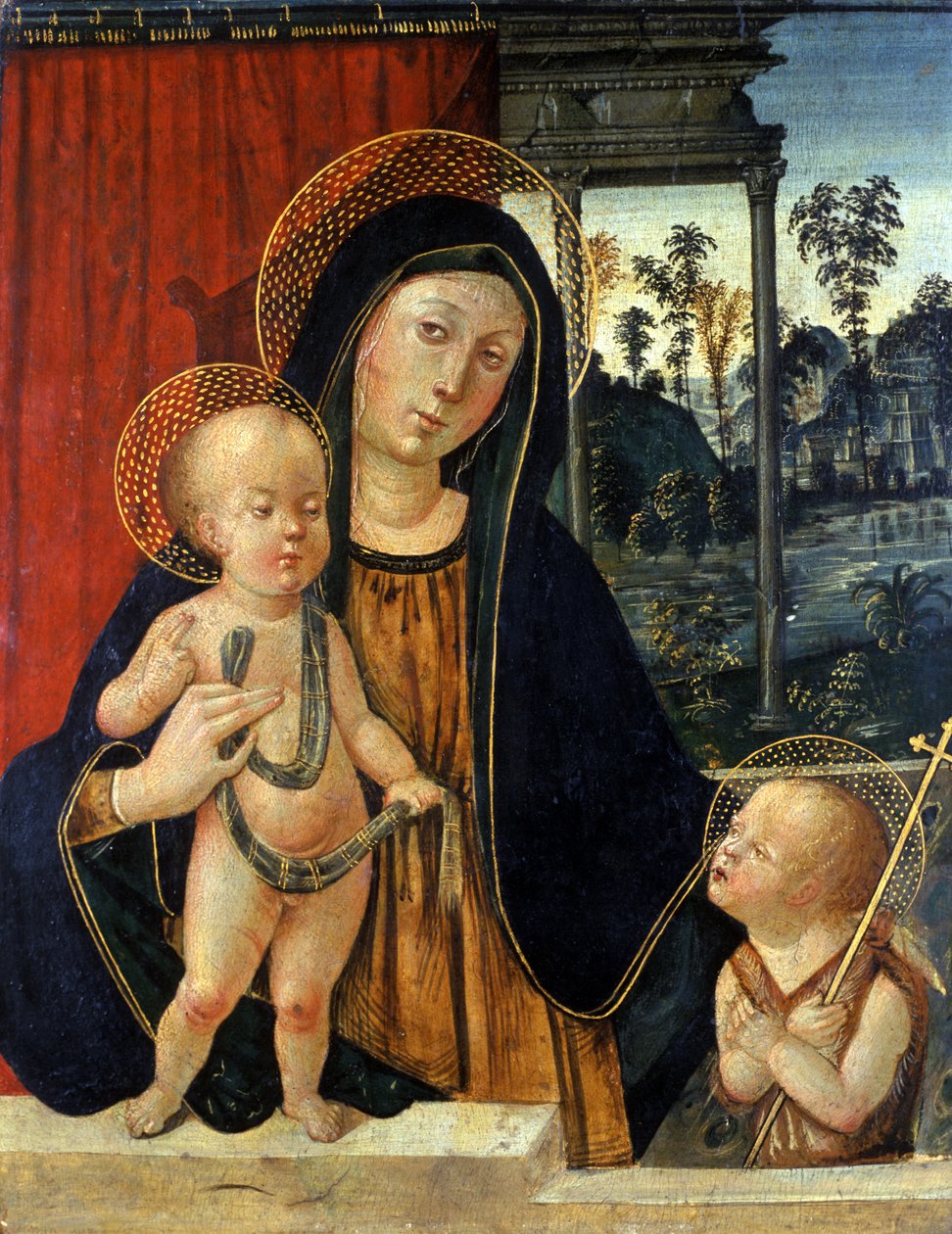 Madonna og barn med en ung Johannes Døberen, ca. 1500 (tempera på poppeltræ) af Italian School