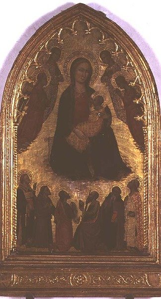 Madonna af ydmyghed med hellige (tempera på panel) af Italian School