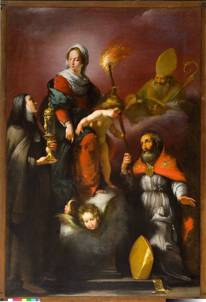 Madonna med barnet og de hellige Clare, Ambrose og Erasmus, ca. 1625 af Italian School