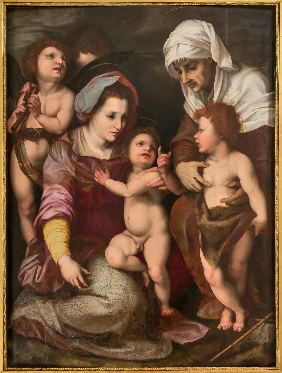 Madonna med Jesusbarnet, Skt. Elisabeth, Johannesbarnet og to engle, kopi fra Andrea Del Sarto (olie på panel) af Italian School