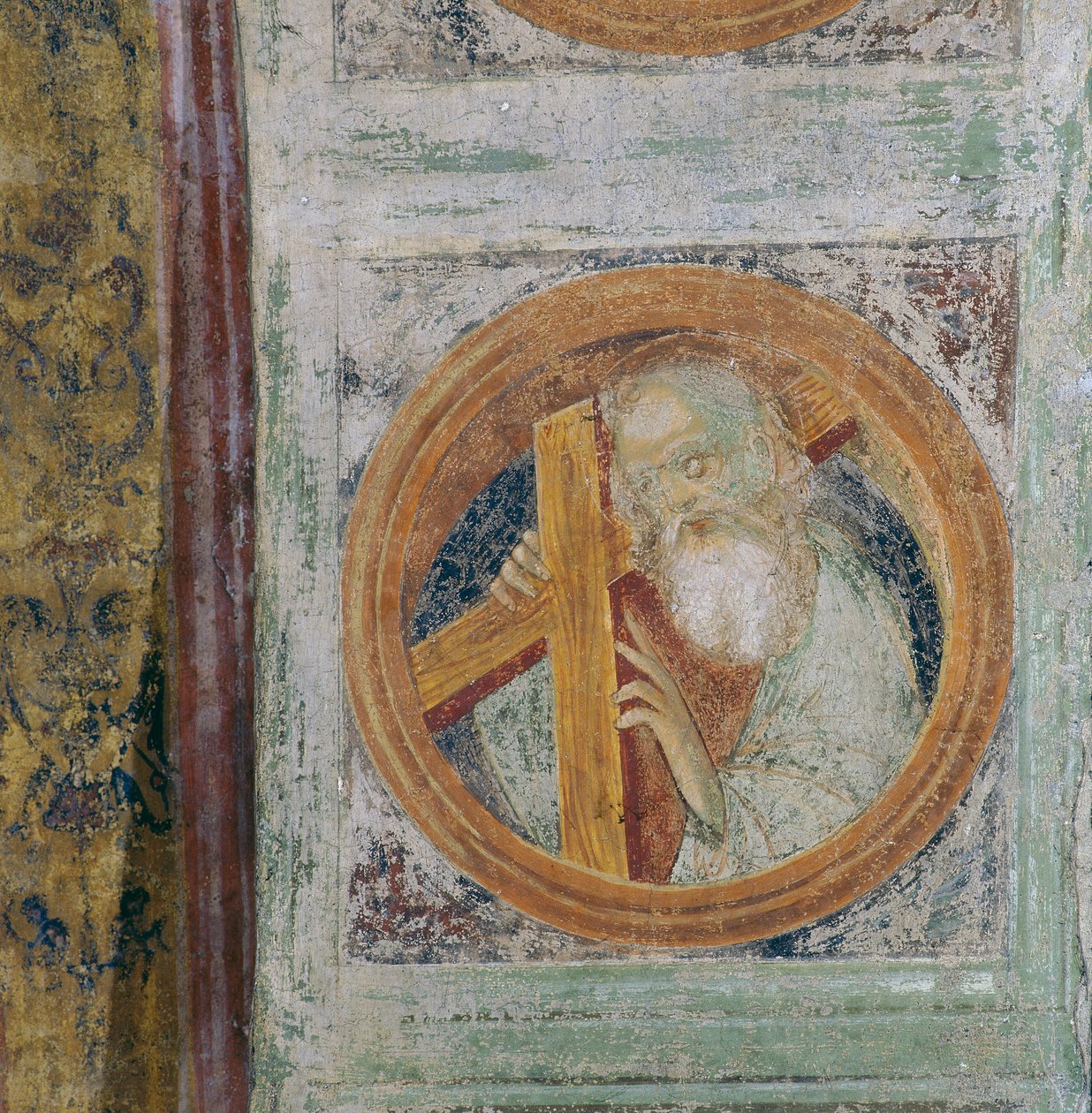 Mandlig helgen med kors, muligvis Saint Andrew (fresco) af Italian School
