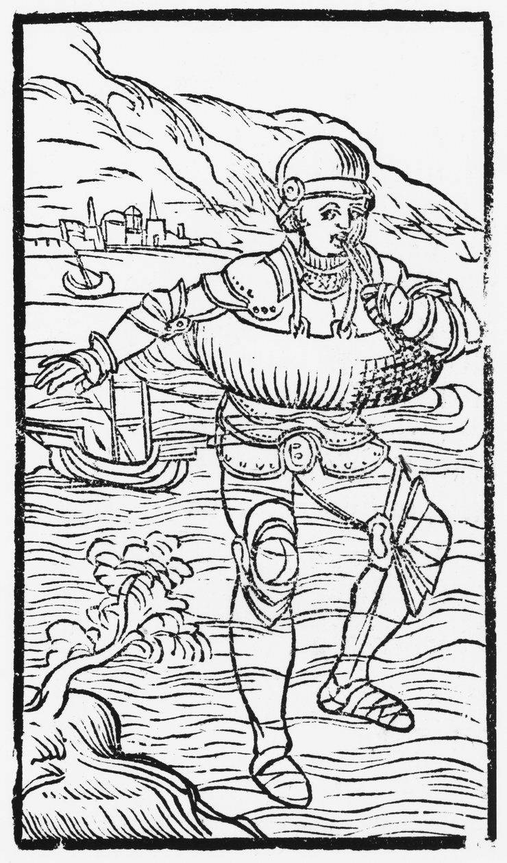 Mand med en livring, illustration fra History of the Northern Nations af Olaus Magnus (1490-1558), udgivet i Rom, 1555 af Italian School