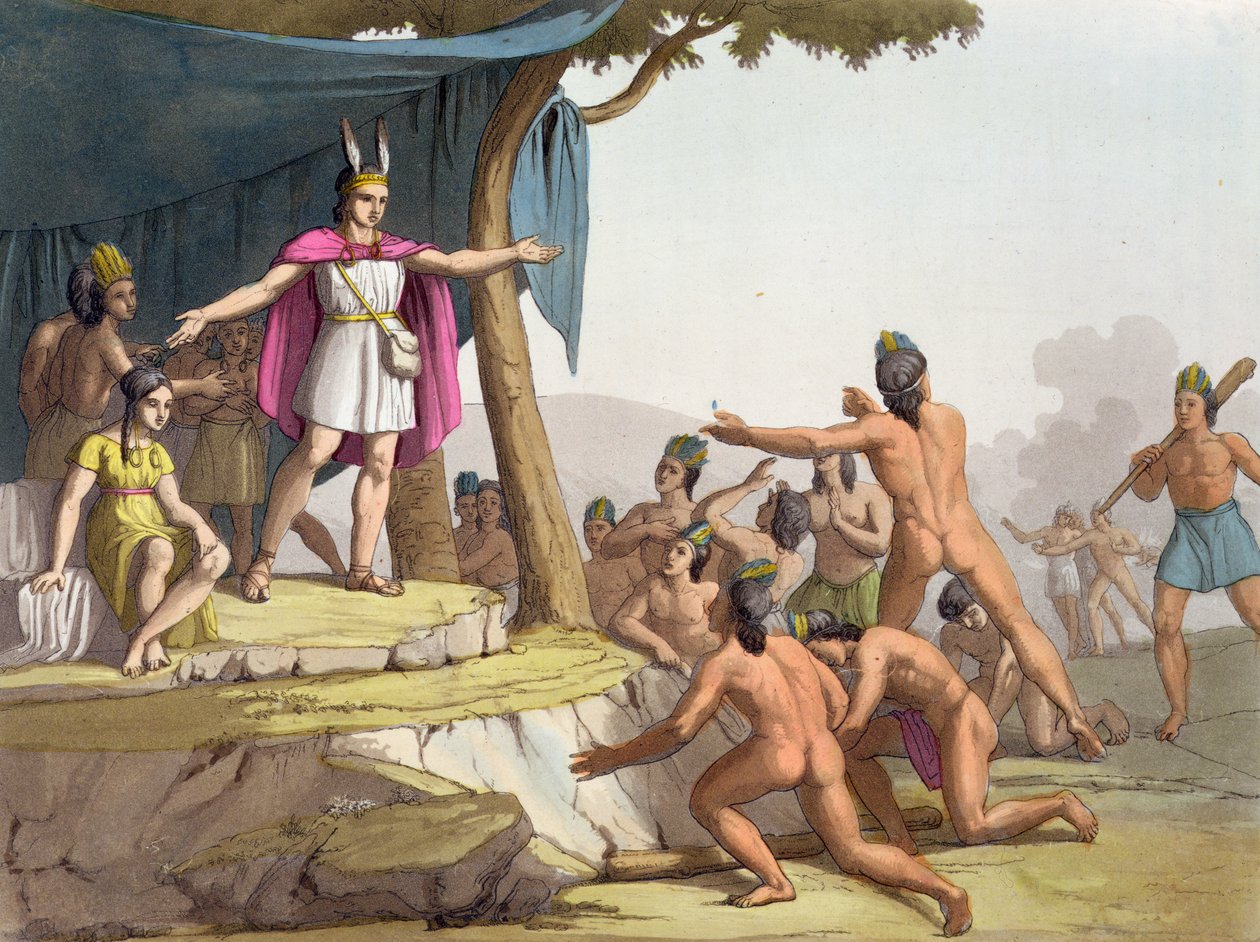 Manco Capac og dronning Mama Ocllo samler de vilde, ca. 1820 af Italian School