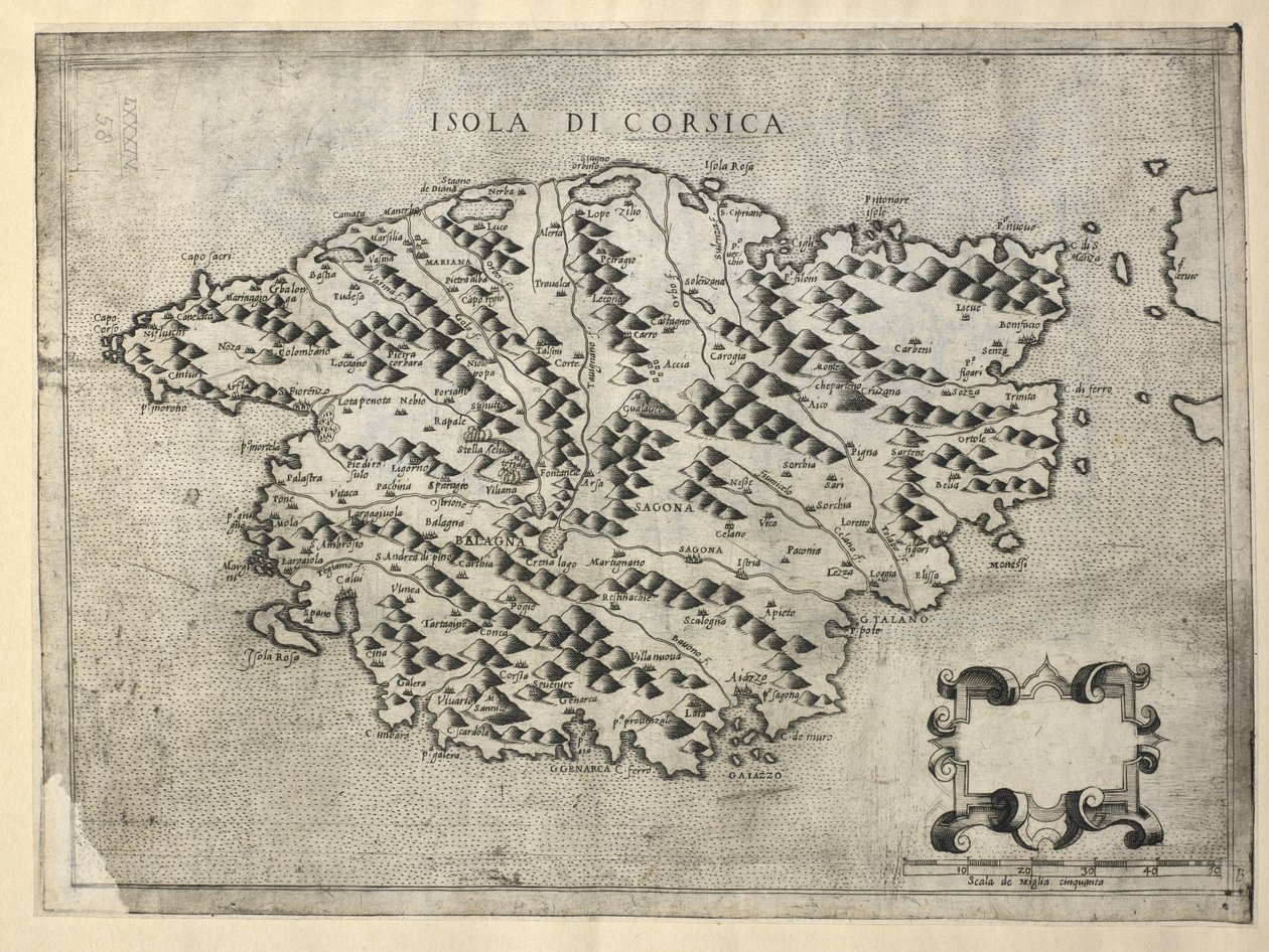 Kort over Korsika, øen Korsika (gravering) af Italian School