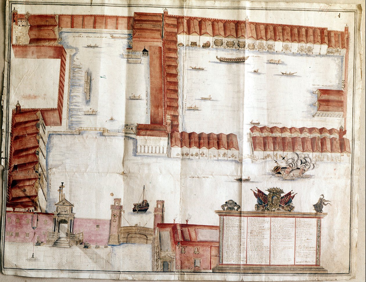 Kort over Venedigs Arsenal i 1580. af Italian School