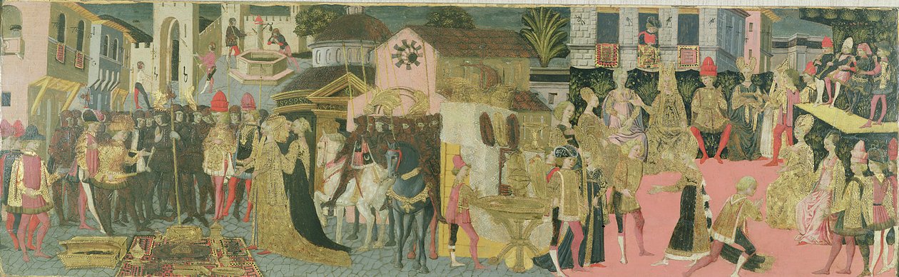 Ægteskabsceremoni malet på cassone-panel, Florentine School, ca. 1430 af Italian School