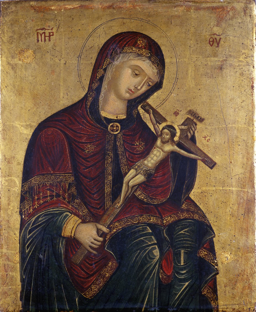 Maria med krucifikset (tempera på piletræ) af Italian School