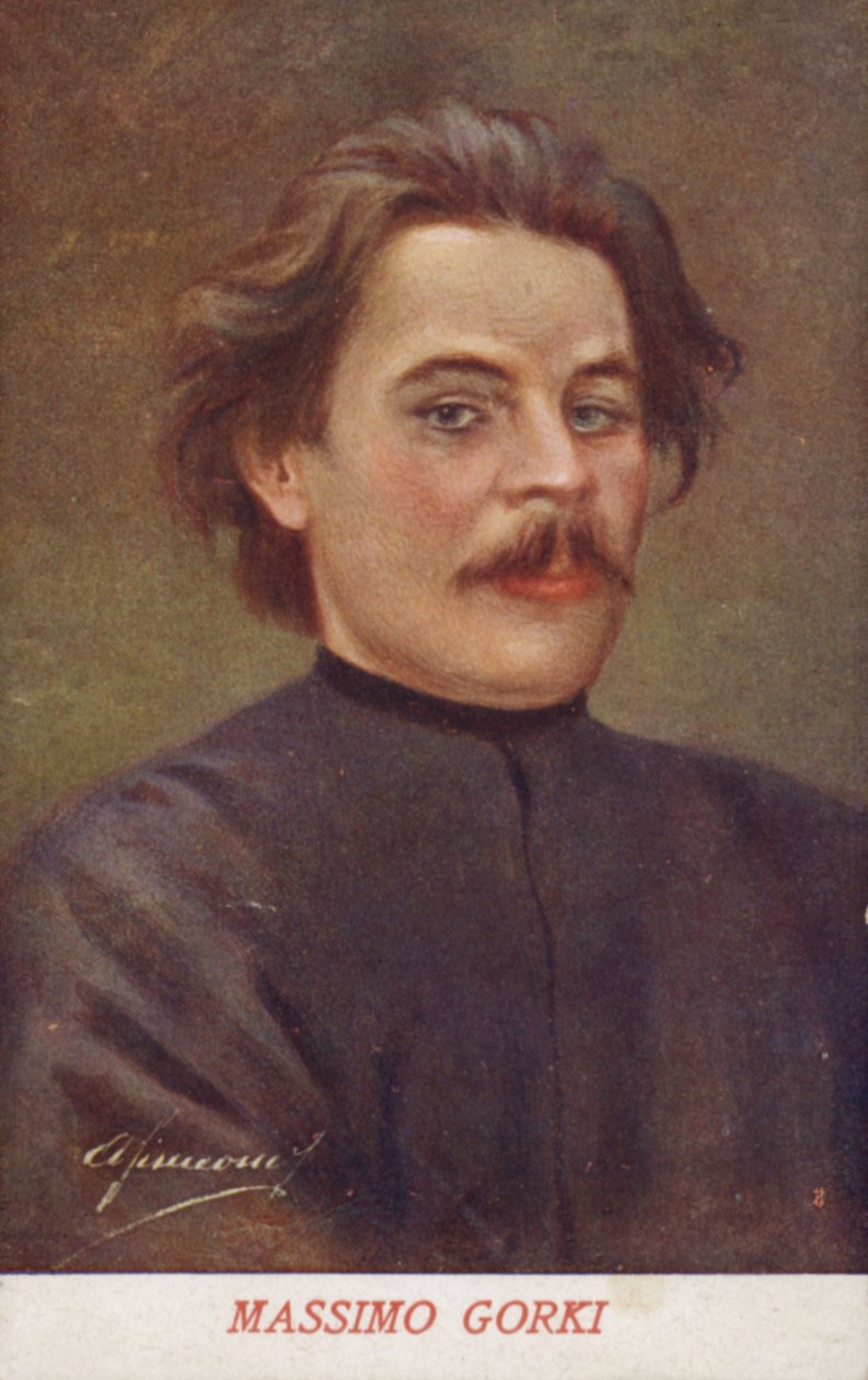 Maxim Gorkij (1868-1936), russisk forfatter og politisk aktivist (farvelitografi) af Italian School