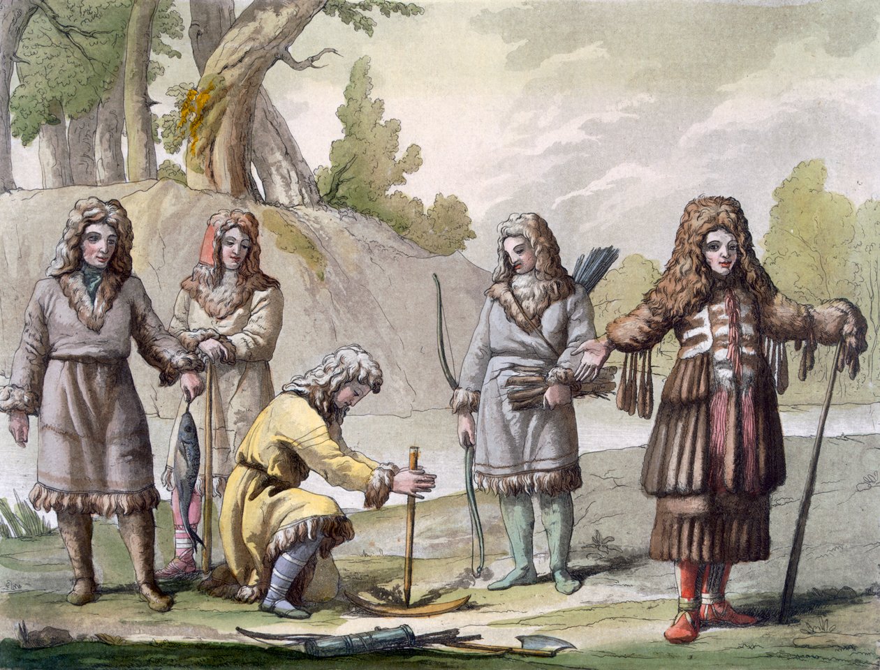 Mænd fra Kamchatka, det fjerne østlige Rusland, ca. 1820