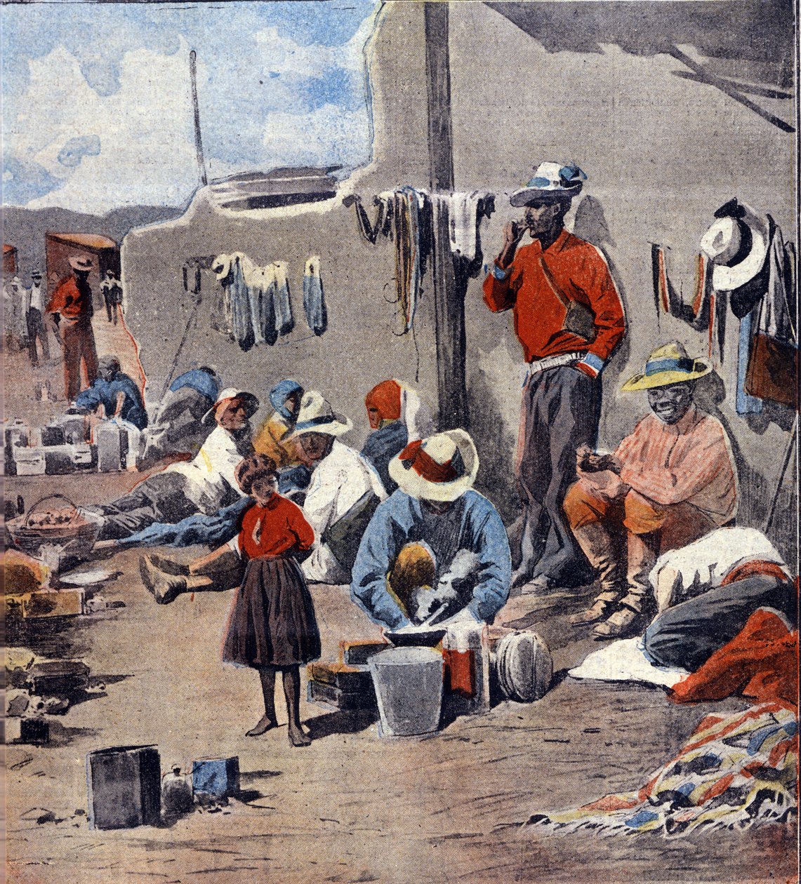 Den mexicanske revolution: flygtningefamilier på flugt fra oprørernes fremmarch Illustration af Minardi i "L