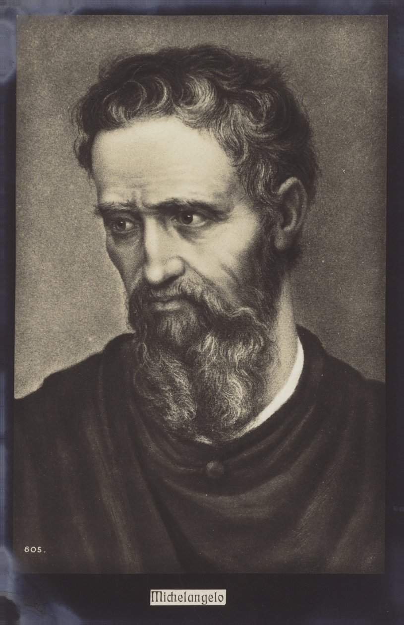 Michelangelo, italiensk billedhugger, maler og arkitekt (litho) af Italian School
