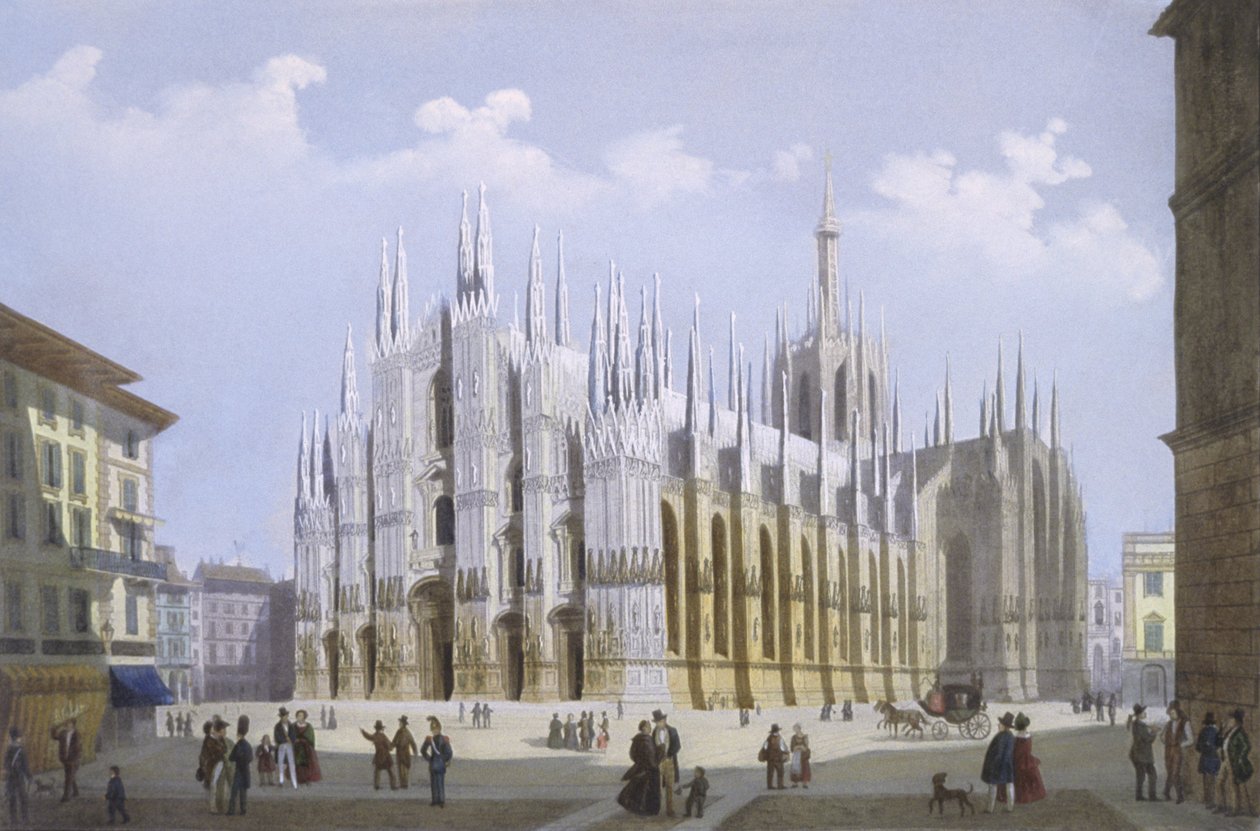 Milanos katedral fra udsigt over Milano og omegn af Italian School