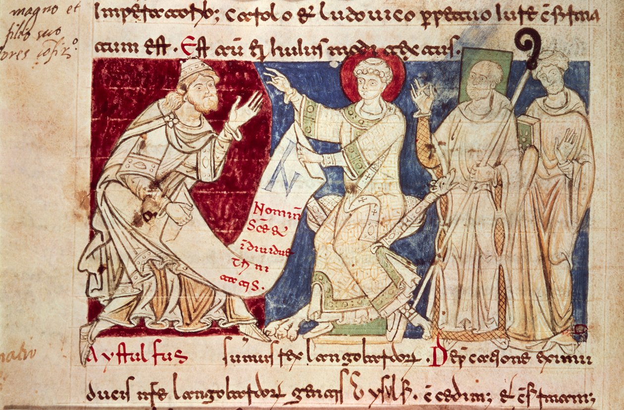 Miniature fra Chronicon Vulturnense, belyst codex komponeret af munken Iohannes, ca. 1130, Italien af Italian School