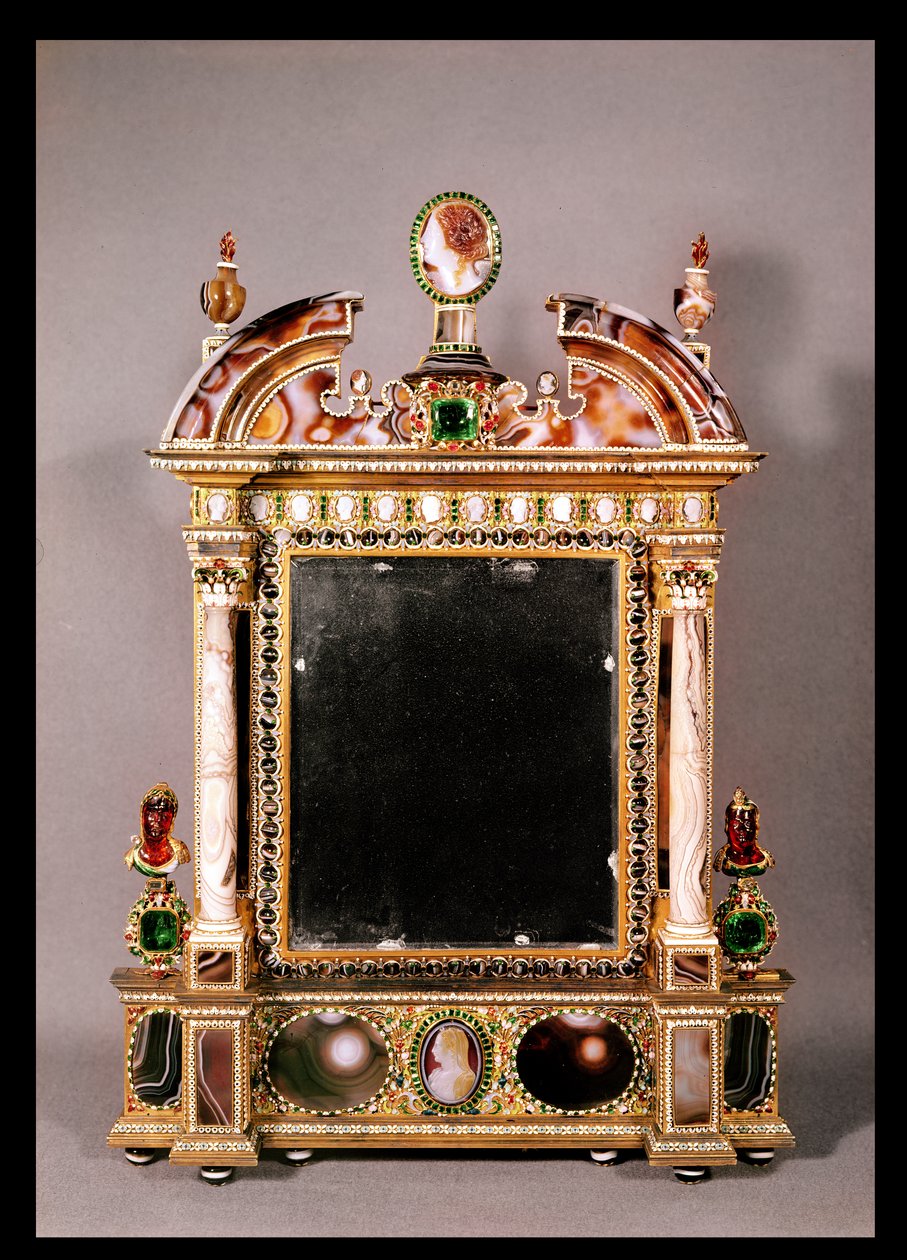 Spejl af Marie de Medici (1573-1642) (bjergkrystal, emalje, sardonyx og agat) af Italian School