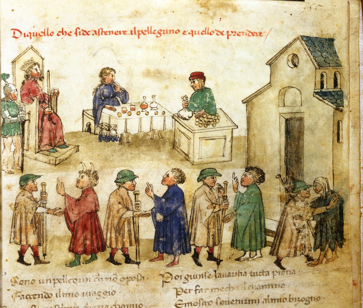 Model af pilgrimmes adfærd - i "" Chronic of Sercambi "", omkring 1400. Nationalarkivet, Lucca. af Italian School