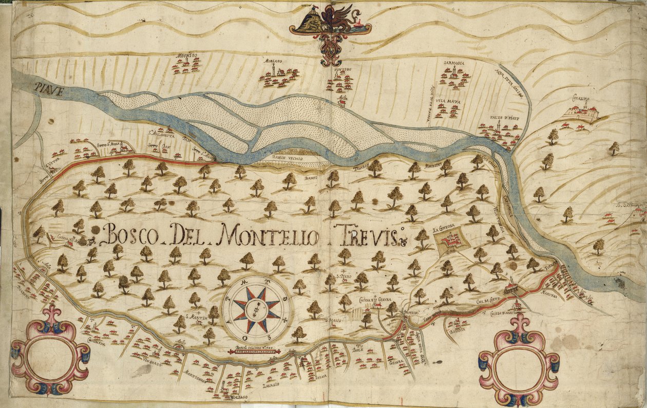 Montello, kort, XVIII århundrede, Veneto, Italien af Italian School