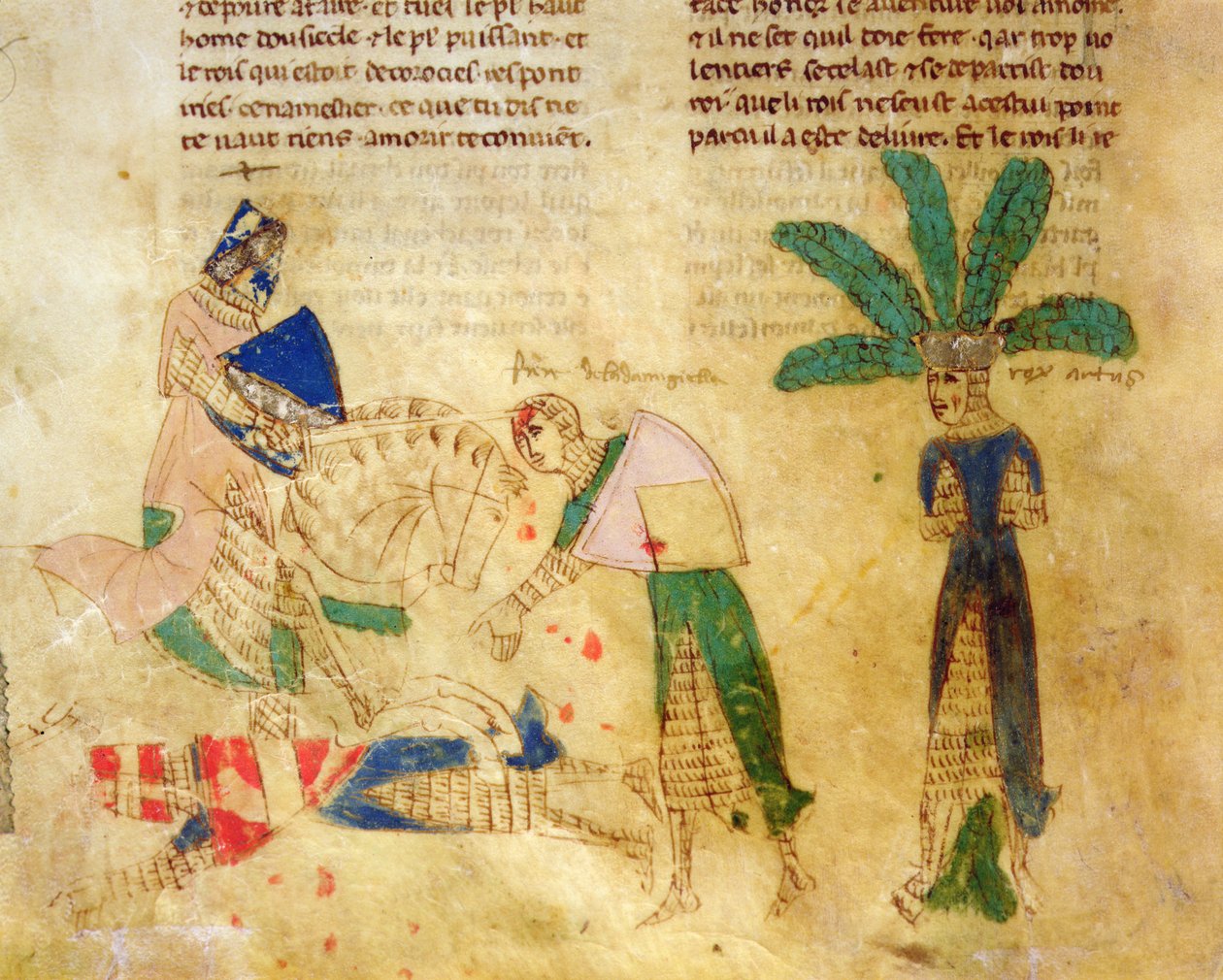 Ms.EST.59 fol.85v Tristan befrier kong Arthur, fra historien om Tristan (pergament) af Italian School