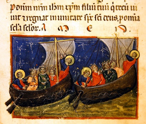 Frk. 406, miniature fra historien om bygningen og opførelsen af ​​Johannes-evangelistens kirke, ca. 1330-40 af Italian School