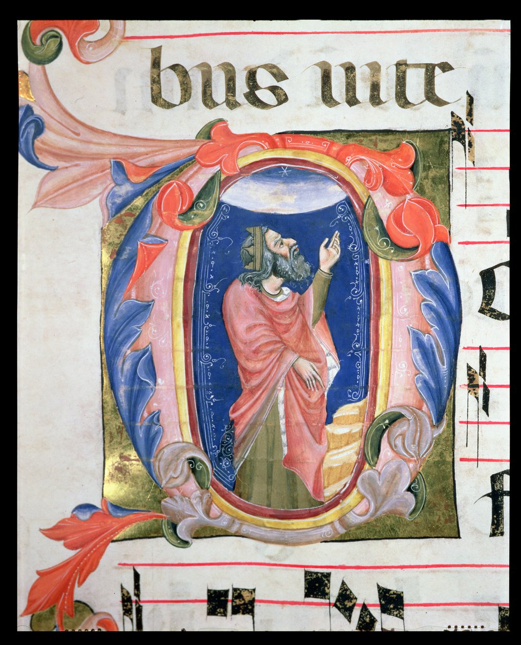 Ms 570 f.105r Historikert initial D, der forestiller kong David i bøn af Italian School