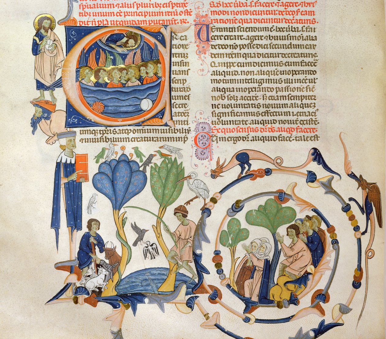 Ms 766 Kristus taler til engle og scener fra middelalderens daglige liv (landbrug, landbrug, fiskeri og bøn, miniaturer fra Liber Quatuor Sententiarum (sætningernes Bog) af Petrus Lombardus, second. af Italian School