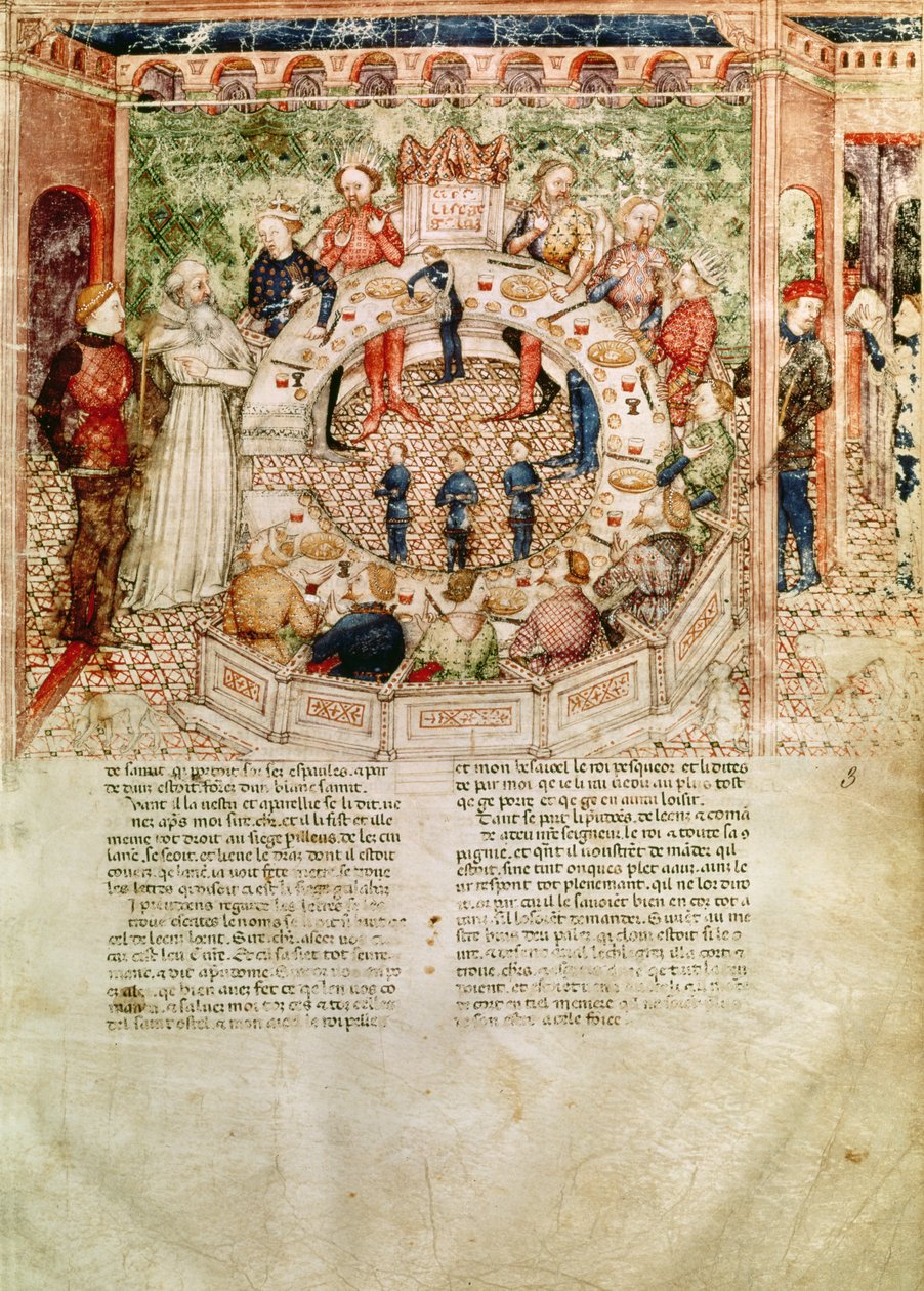 Fr 343 fol.3 Sir Galahad bydes velkommen til det runde bord fra Queste del Saint Graal, ca. 1380-85 af Italian School