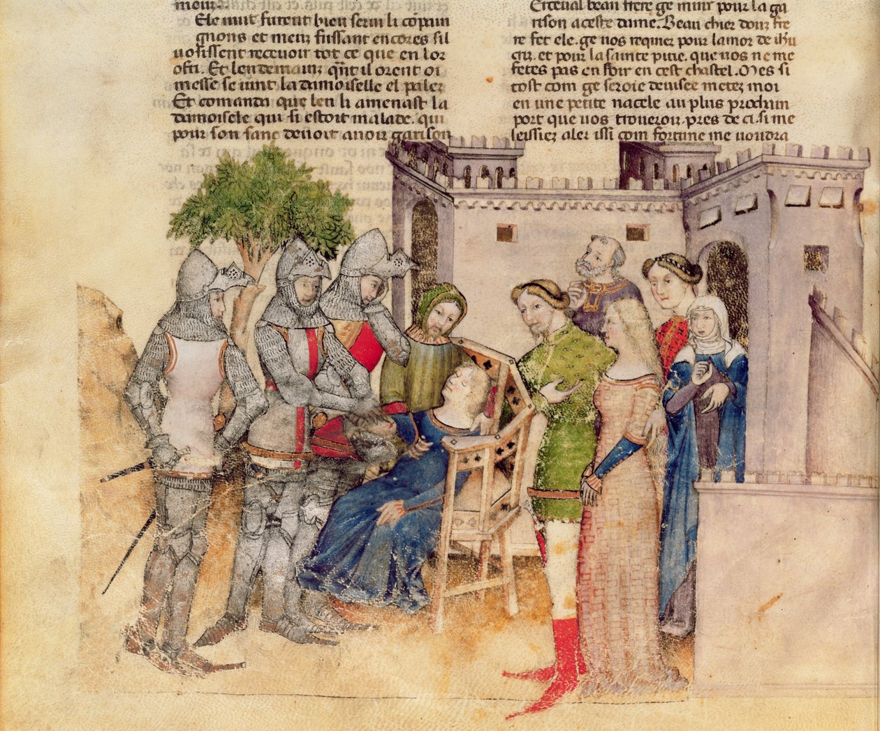 Fru Fr 343 fol. 59v The Death of Percivals Sister, fra Queste del Saint Graal, c.1380-85 af Italian School