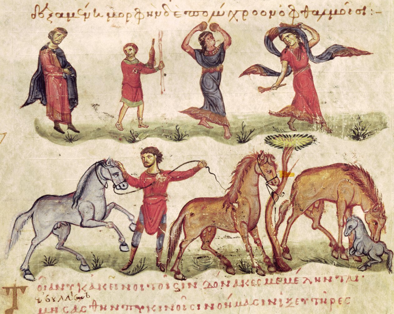 Ms Grec 479 Hestetrænere, illustration fra Halieutica eller Cynegetica af Oppian af Italian School