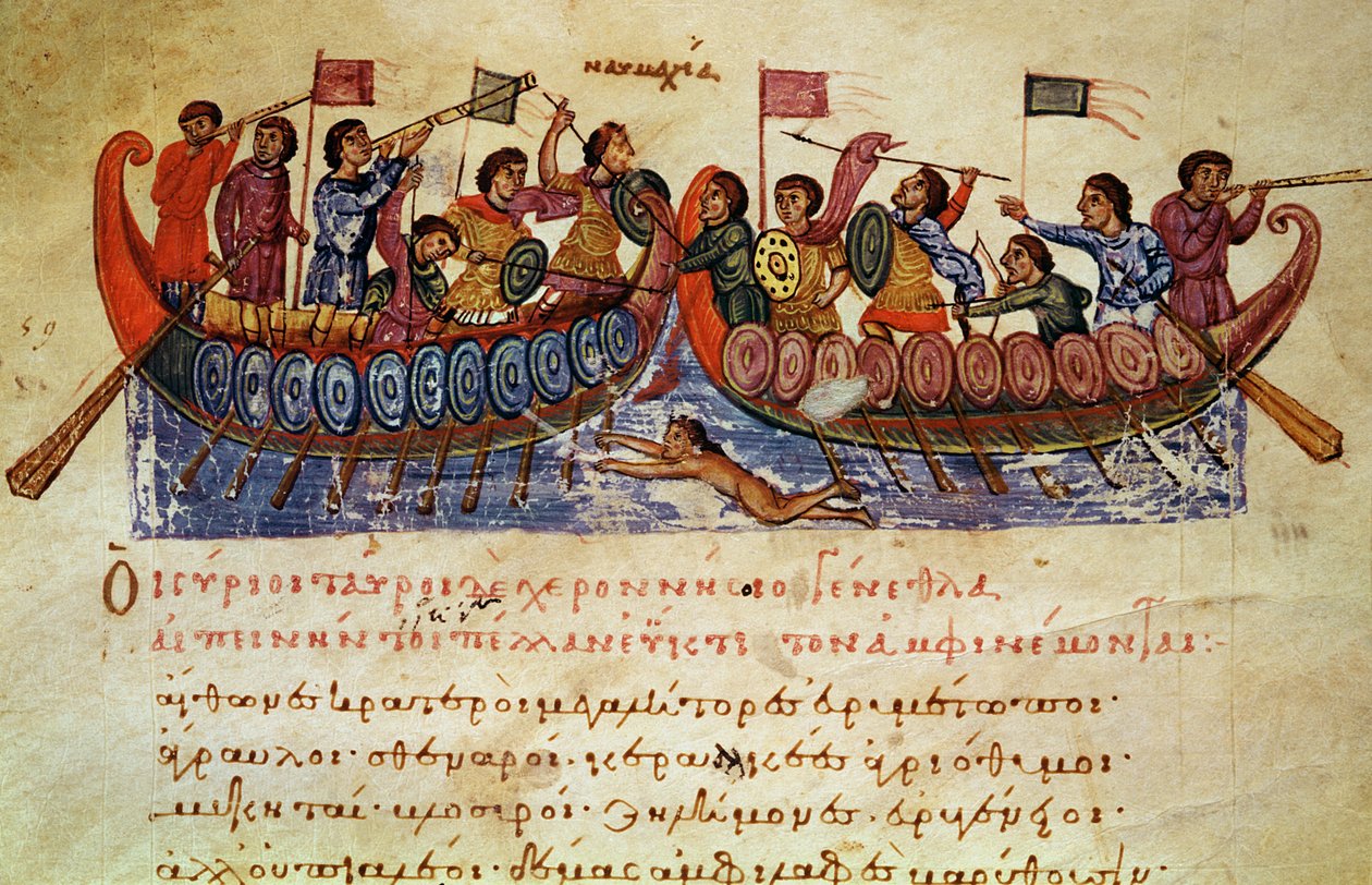 Ms Grec 479 Naval Combat mellem to skibe, illustration fra Halieutica eller Cynegetica af Oppian af Italian School
