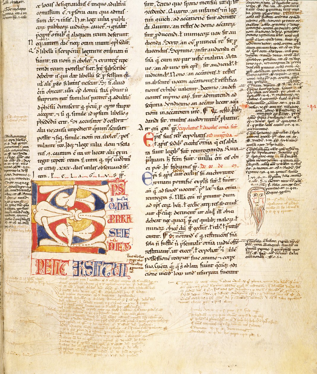 Ms. McClean 135, f.96r: detalje af en planteform, historisk initial C fra Gratians Decretum, slutningen af det 12. århundrede af Italian School