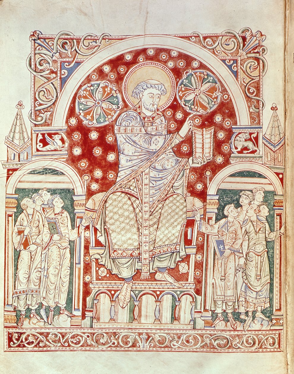 Ms. Plut.12.17 f.3v St. Augustin prædiker for sine disciple, fra De Civitate Dei, (11.-12. århundrede) af Italian School