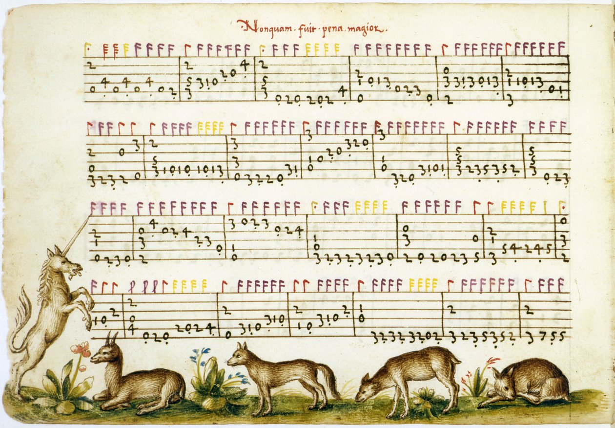 Nodeblad fra komposition af Meser Vincenzo Capirola komponeret af Vincenzo Capirola (1474-1548) af Italian School