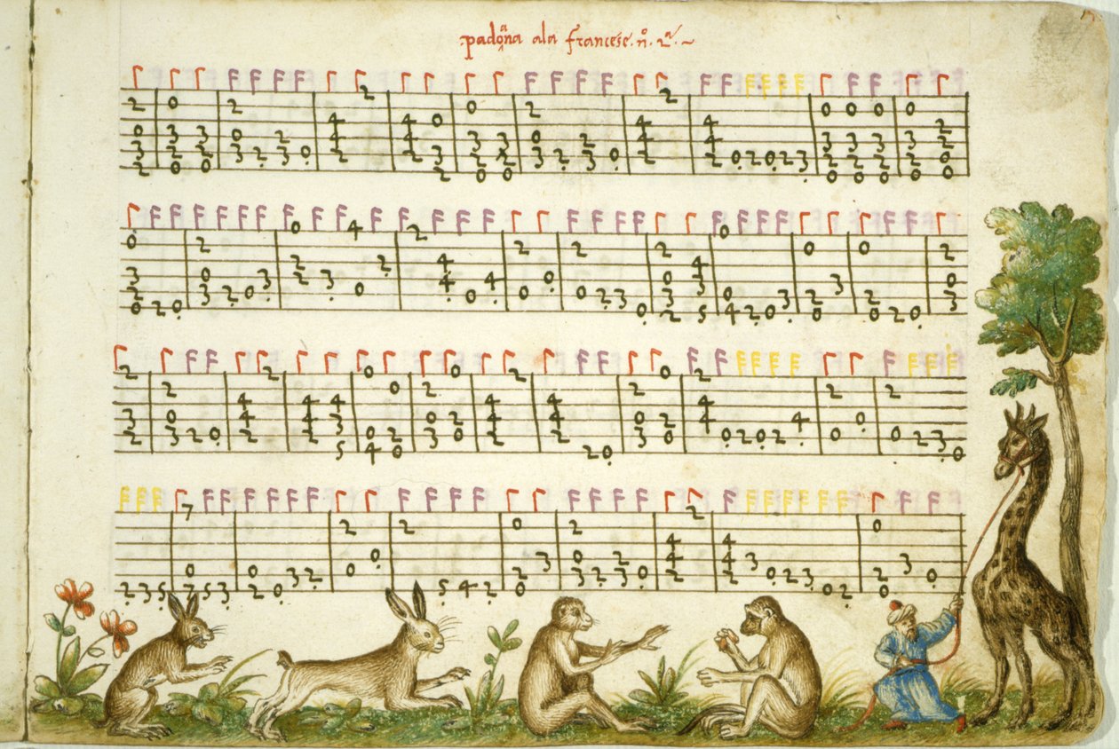Nodeblad fra komposition af Meser Vincenzo Capirola komponeret af Vincenzo Capirola (1474-1548) af Italian School