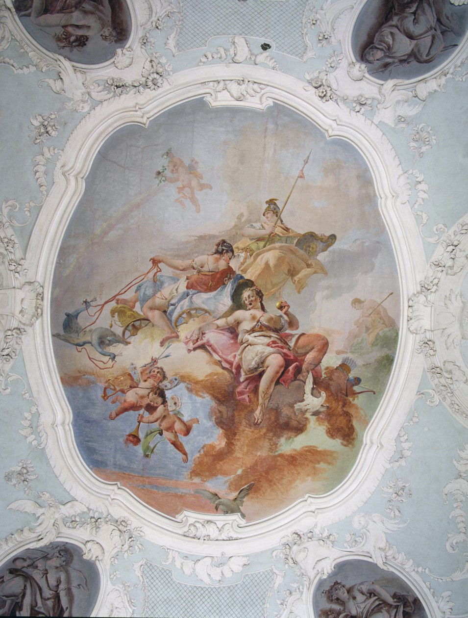 Mytologisk scene med Venus, Juno og Minerva af Italian School