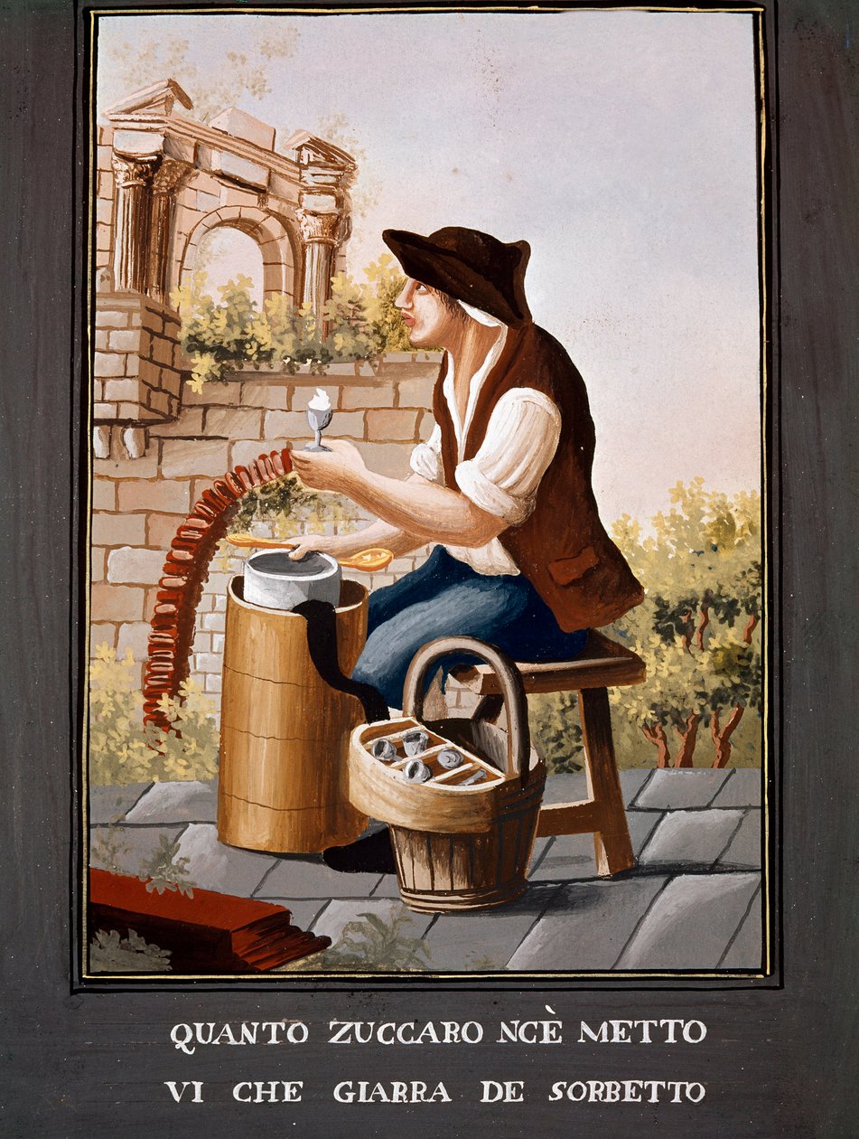 Napolitanske små metiers: sælgeren af sorbeter - (Gammel handel: issælgeren) Akvarel fra det 19. århundrede - Napoli Museo Nazionale di San Martino af Italian School