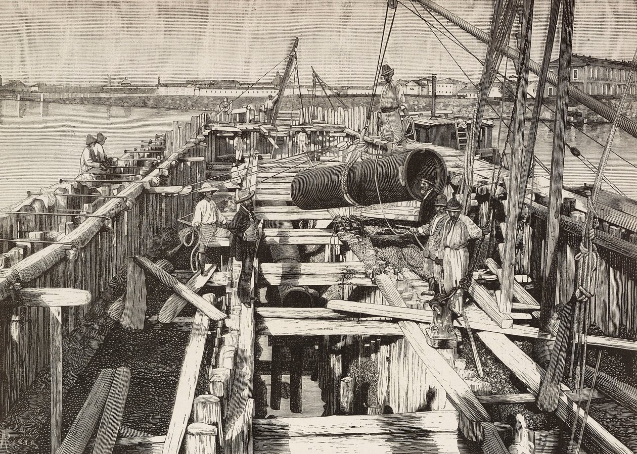 Ny akvædukt i Venedig, der lægger kanalen i lagunen, Italien, gravering fra tegning af Riera, fra L