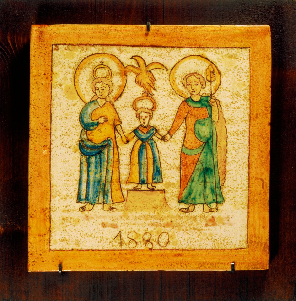 Votivflise i 1800-talsstil, keramik, Alessi-fabrikation, Caltagirone, Sicilien, Italien, 20. århundrede af Italian School