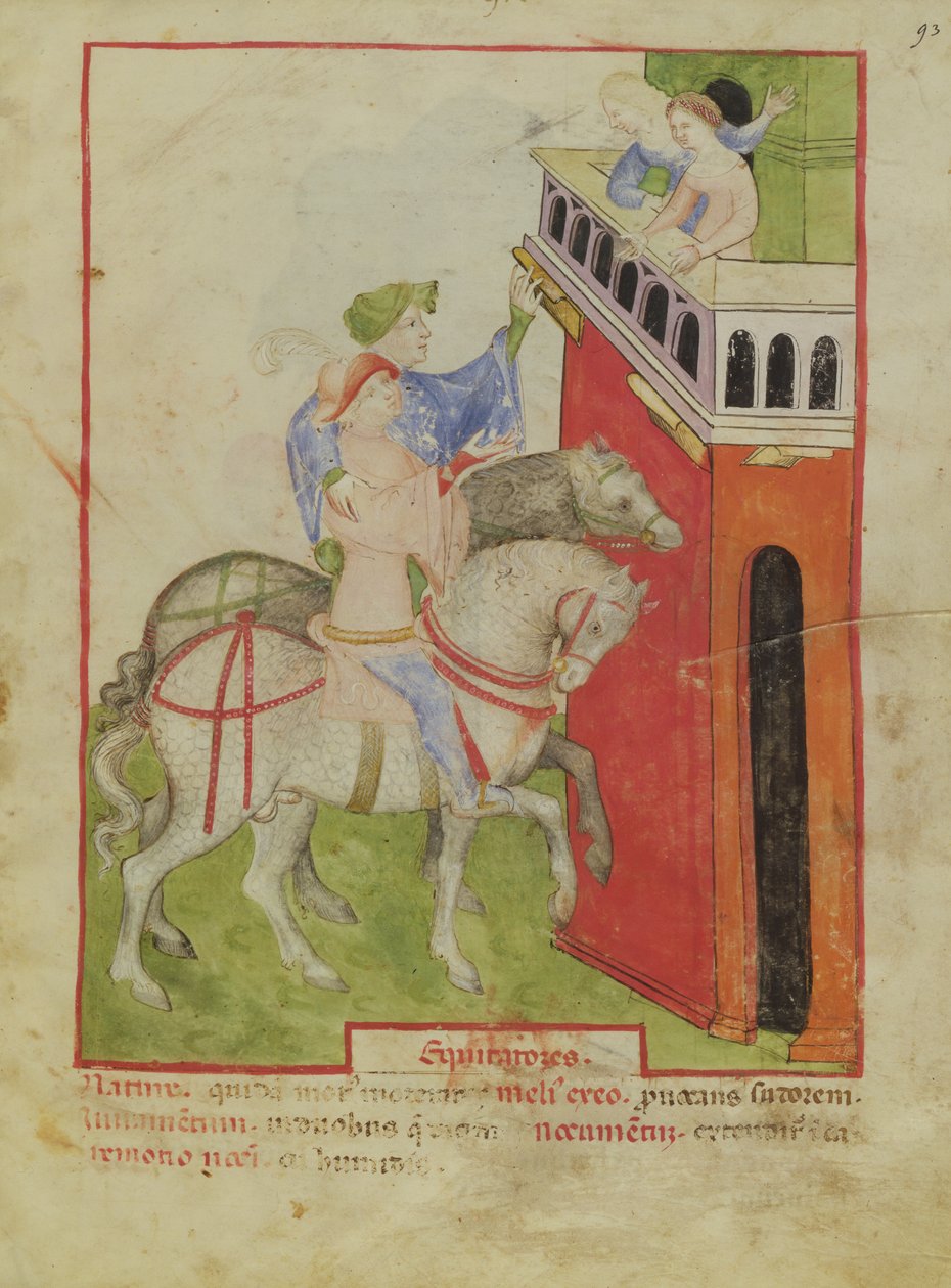 Nouv Acq Lat 1673 f.93 Ridning, fra Tacuinum Sanitatis, ca. 1390-1400 af Italian School