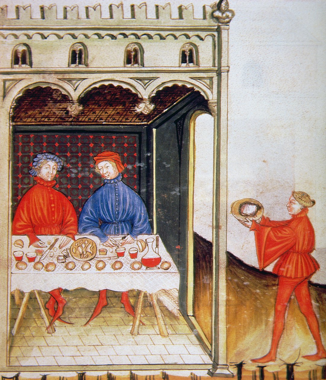 Nova 2644 Fol.53r smager kogt hvede, fra Tacuinum Sanitatis Codex Vindobonensis af Italian School