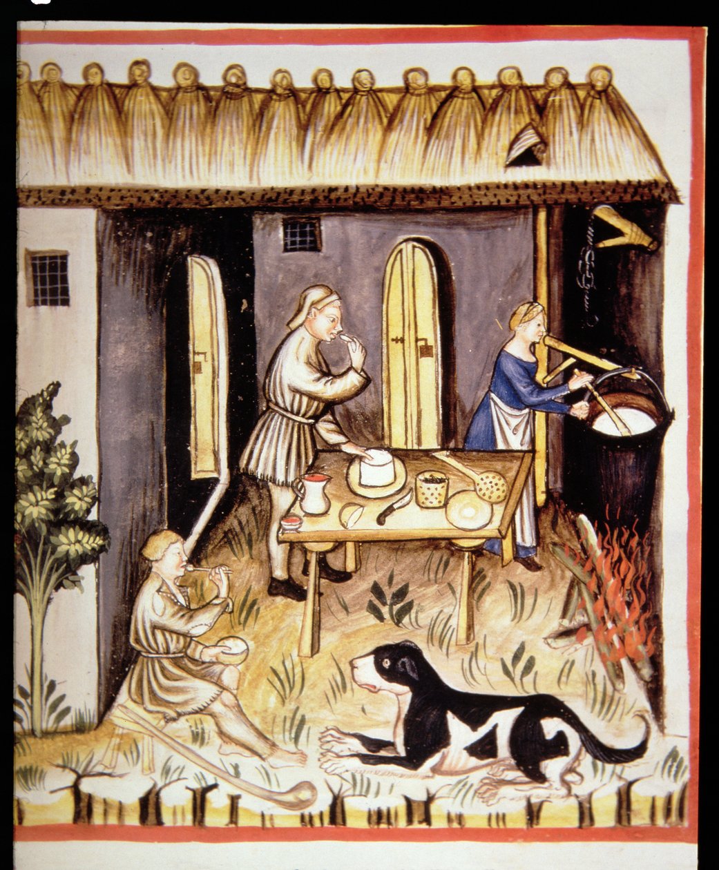 Nova 2644 fol.62r Tilberedning af hvid ost, fra Tacuinum Sanitatis af Italian School