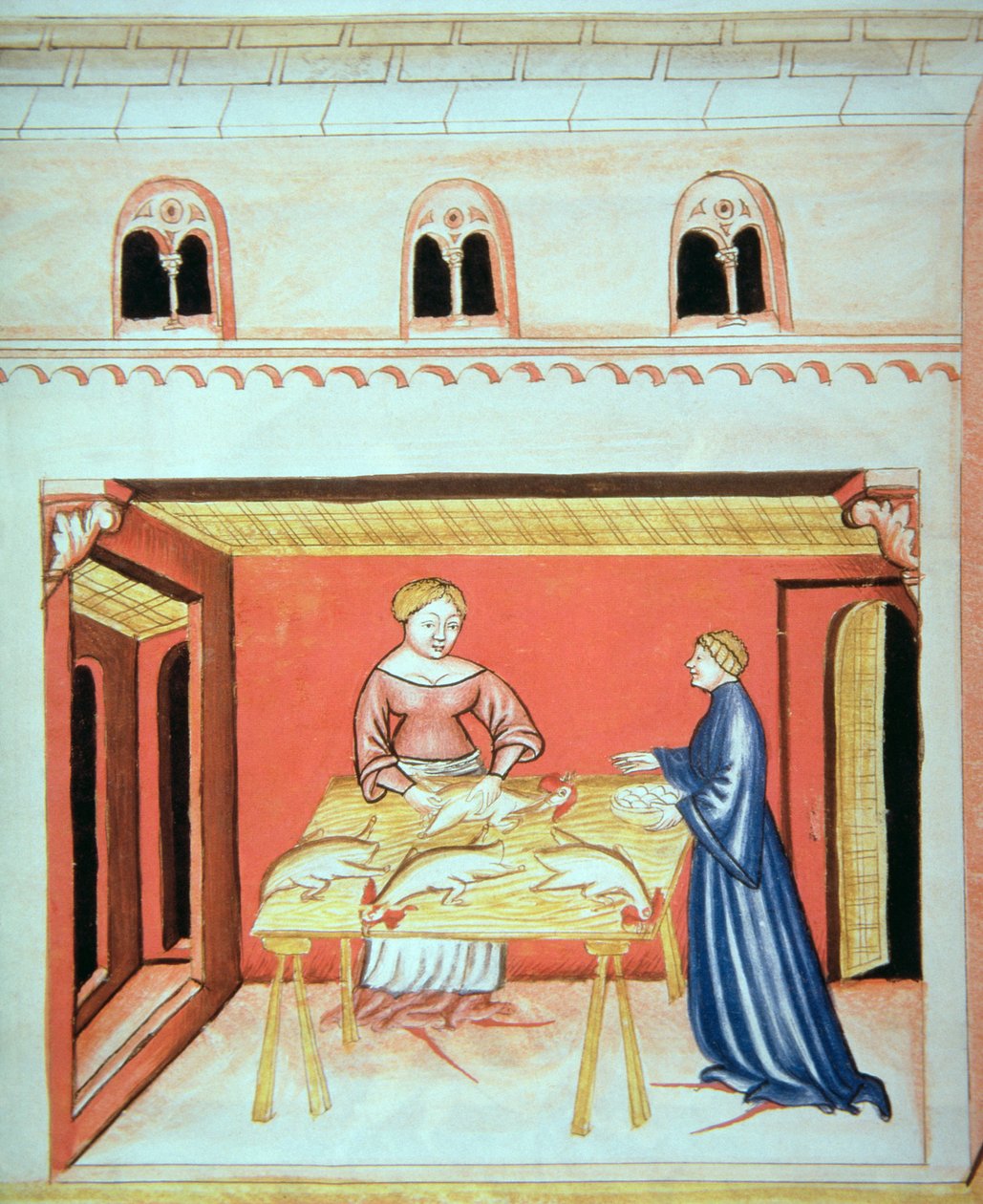 Nova 2644 fol.79v Slagterne: Fjernelse af testikler, fra Tacuinum Sanitatis af Italian School
