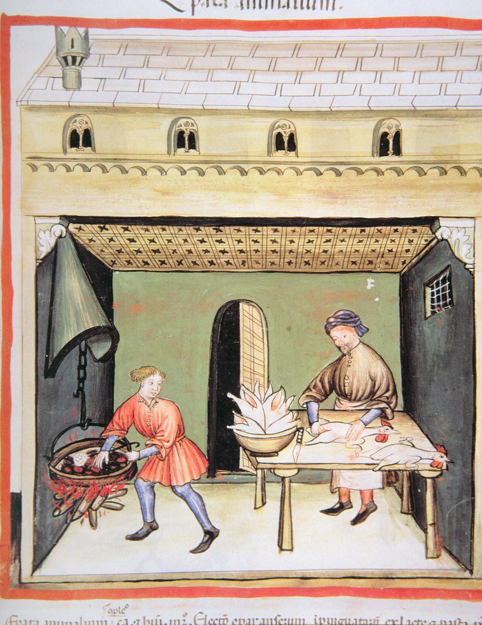 Nova 2644 fol.80r Slagterne: Kogelever, fra Tacuinum Sanitatis af Italian School