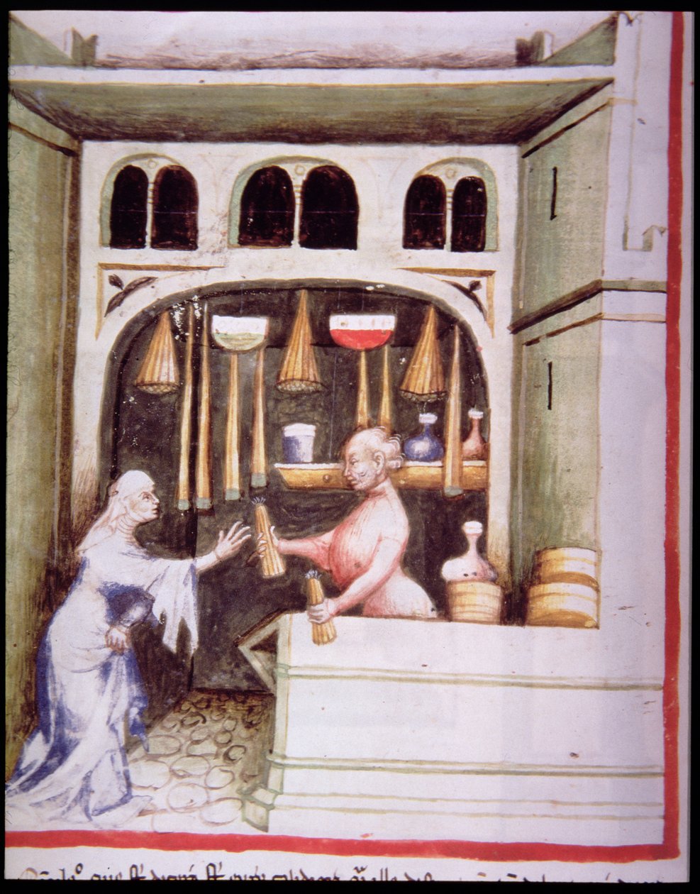 Nova 2644 fol.95v The Candle Shop, fra Tacuinum Sanitatis af Italian School